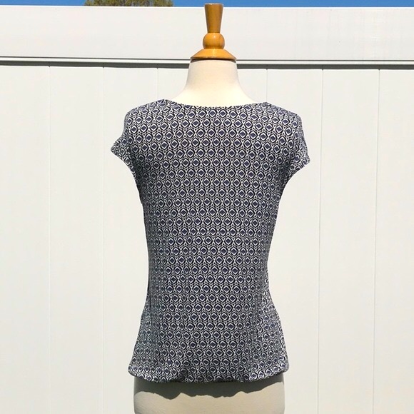 Max Studio Black White Blue Sleeveless Printed V Neck Elastic Waist Top Size Med - Picture 6 of 15